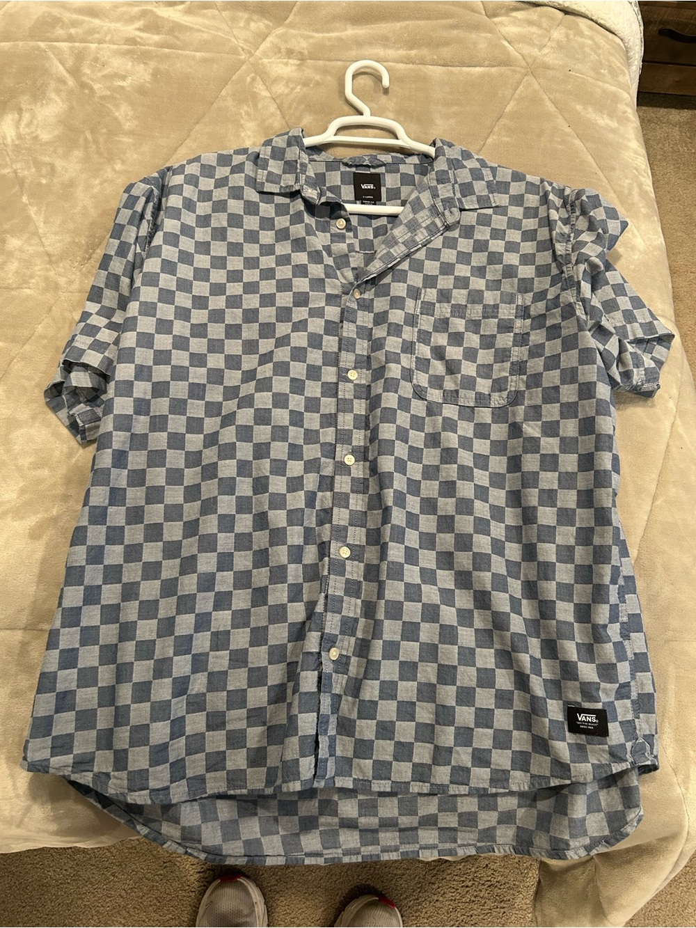 Vans Light Blue and Medium Blue Checkered Short Sleeve Button-Up Shirt